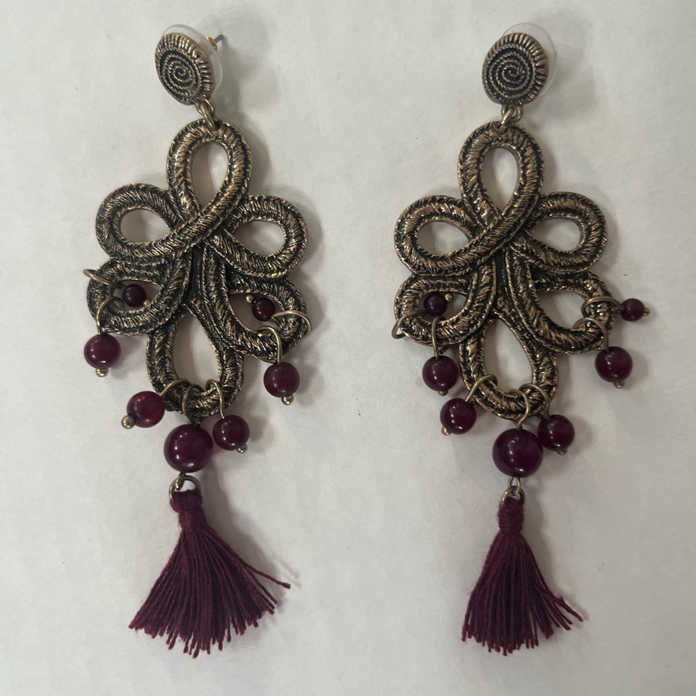 Chico's Gold and Burgundy Statement Earrings